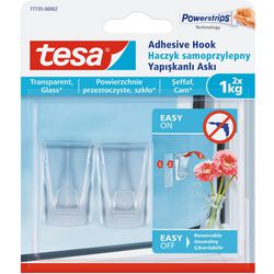 Tesa powerstrips ophang haken - 2x - transaparant - kunststof - 1 kg - voor tegels en glas