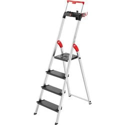 Hailo trapladder l100, en 131, met multifunctionele schaal en steunbeugel, tot 150 kg, 4 treden