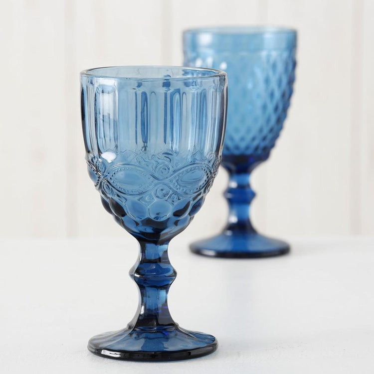 Boltze home wijnglas 'aurora' gekleurde glas blauw dia8,5x17cm 2 ass vaatwasmachinebestendig 2 assorti