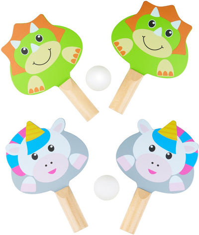 Eddy toys tafeltennis set 3 delig - table tennis set met 2 batjes en 1 bal - recreatieve tafeltennis set - verkrijgbaar in dino of eenhoorn design - 1 willekeurige set