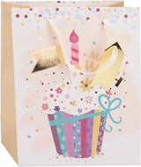 Merkloos sans marque no brand cadeautasje verjaardag - papieren gift bag met stevige lintgreep - 4 verschillende vrolijke verjaardagsprints voor cadeaus - afmeting 32 x 26 x 12 cm - kleur meerkleurig - afbeelding 1