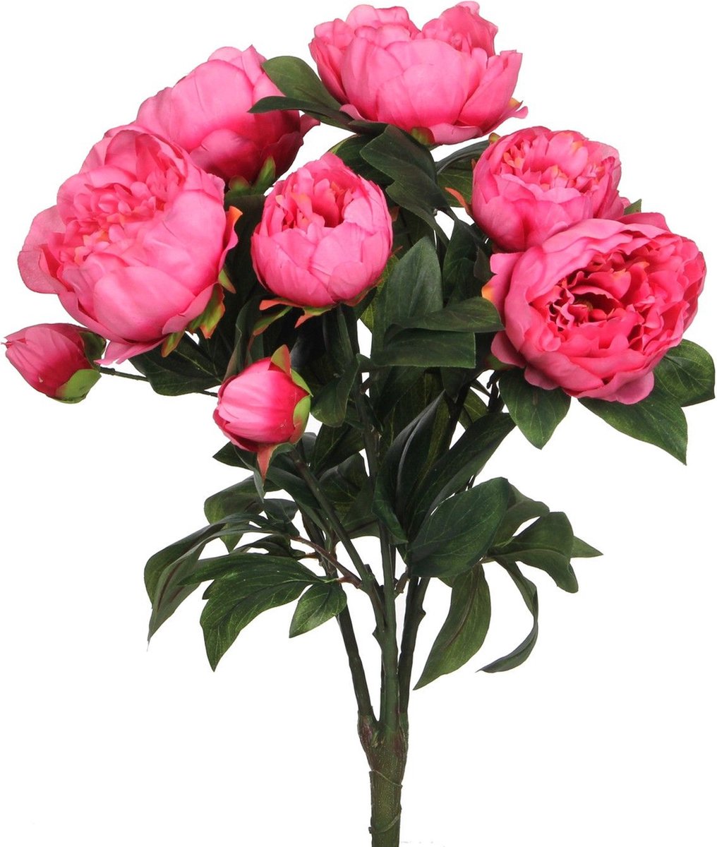 Mica decorations kunstbloemen boeket pioenfuchsian - fuchsia - 55 cm - decoratie bloemen - nepbloemen