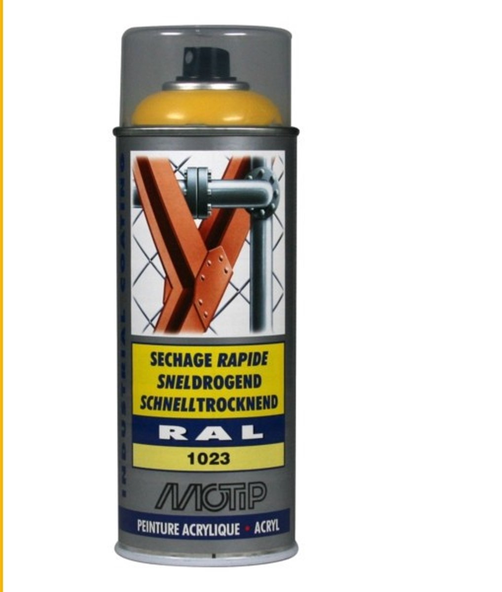 Motip industrial acryllak hoogglans ral 1023 verkeers geel - 400 ml.