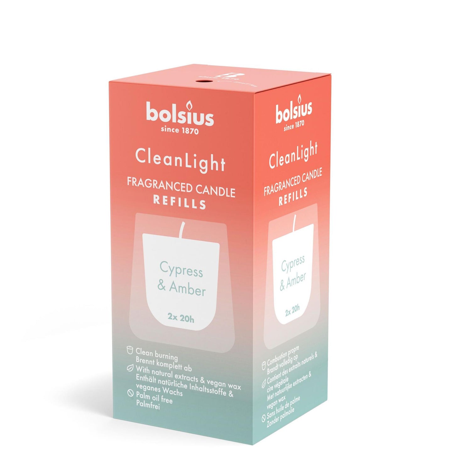 Bolsius clean light geurnavulling 20u cypress amber doosje a 2 stuks