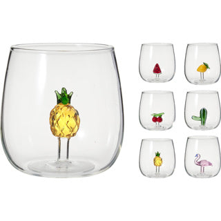 Drinkglas met decoratie 6 assorti | 12 stuks