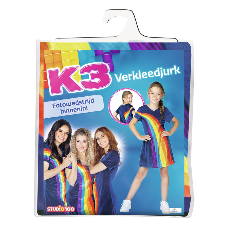 Studio 100 k3 verkleedjurk - regenboog blauw, 3-5 jaar