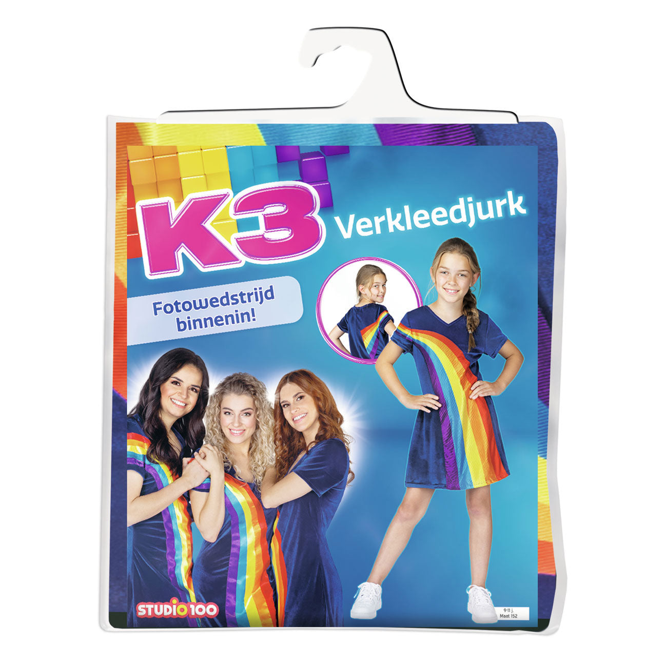 Studio 100 k3 verkleedjurk - regenboog blauw, 9-11 jaar