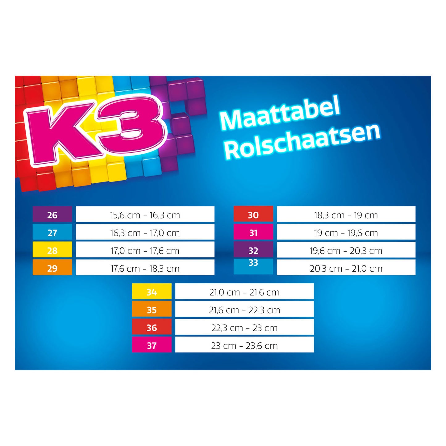 K3 rolschaatsen regenboog, maat 34-37