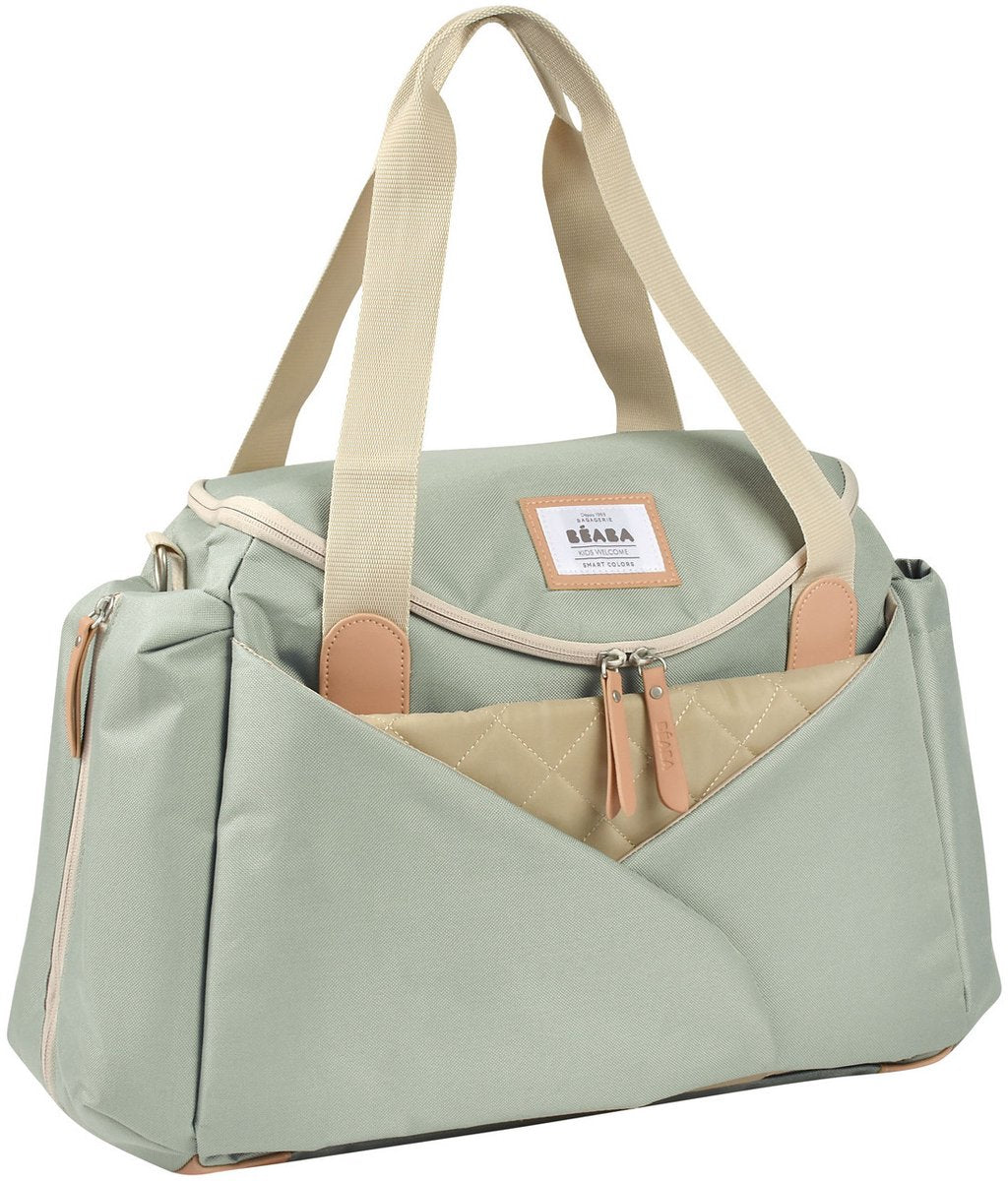 Béaba sydney luiertas - verzorgingstas met uitklapbare cocon-verschoonruimte - uitneembaar aankleedkussen - isothermisch zijvak voor flesjes - waterproof tasje voor vuile was - kinderwagenbevestiging - sage green