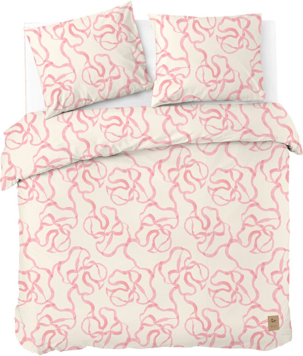 Dindi home dekbedovertrek pink party - 200x220 - 100% katoen - off white roze