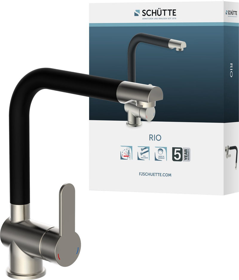 Schütte rio design keukenkraan - mengkraan - hoge, draaibare uitloop - zijdelingse greep - rvs-look zwart