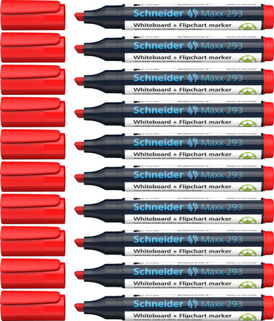 Schneider schrijfwaren schneider whiteboardmarker - maxx 293 - beitelpunt - rood - 10 stuks - voor whiteboard en flipover - s-129302-10
