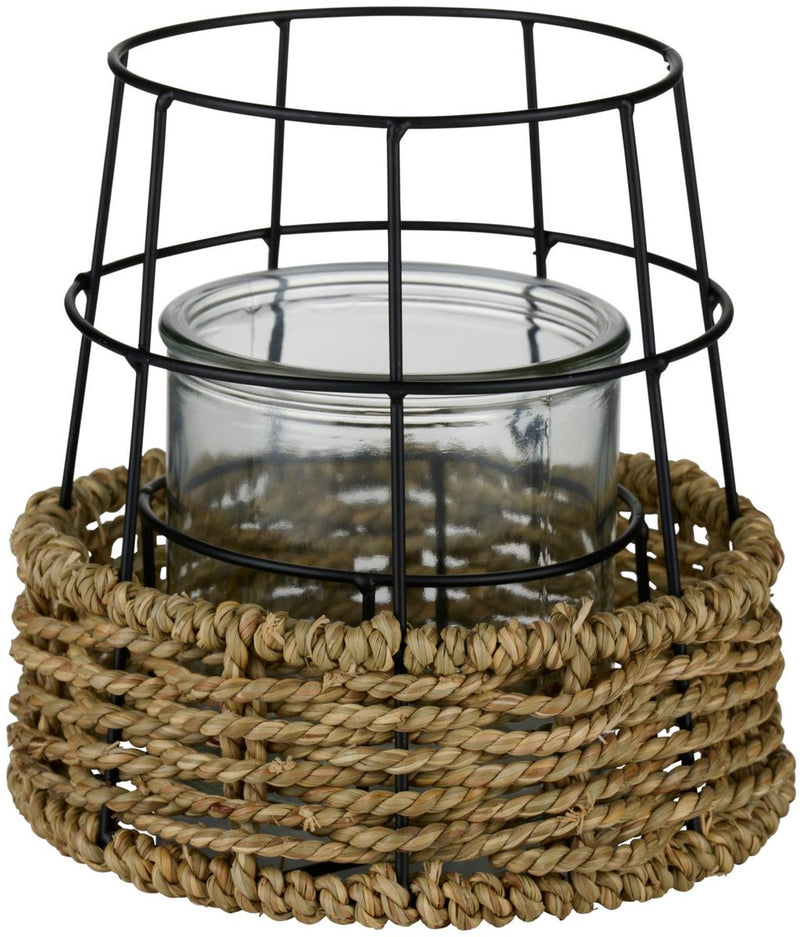 Arti casa kandelaar - windlicht met touw - kaarsenhouder voor binnen en buiten - 17 x 16,5 cm - naturel zwart