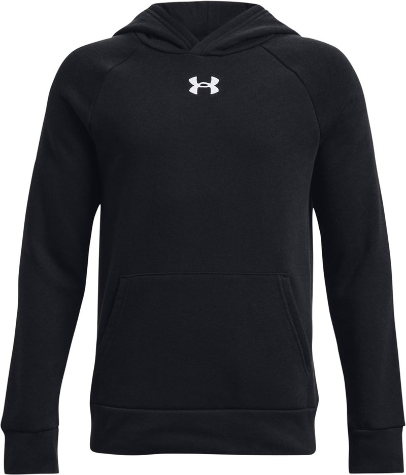 Under armour ua rival fleece hoodie-blk jongens sporttrui - zwart - wit