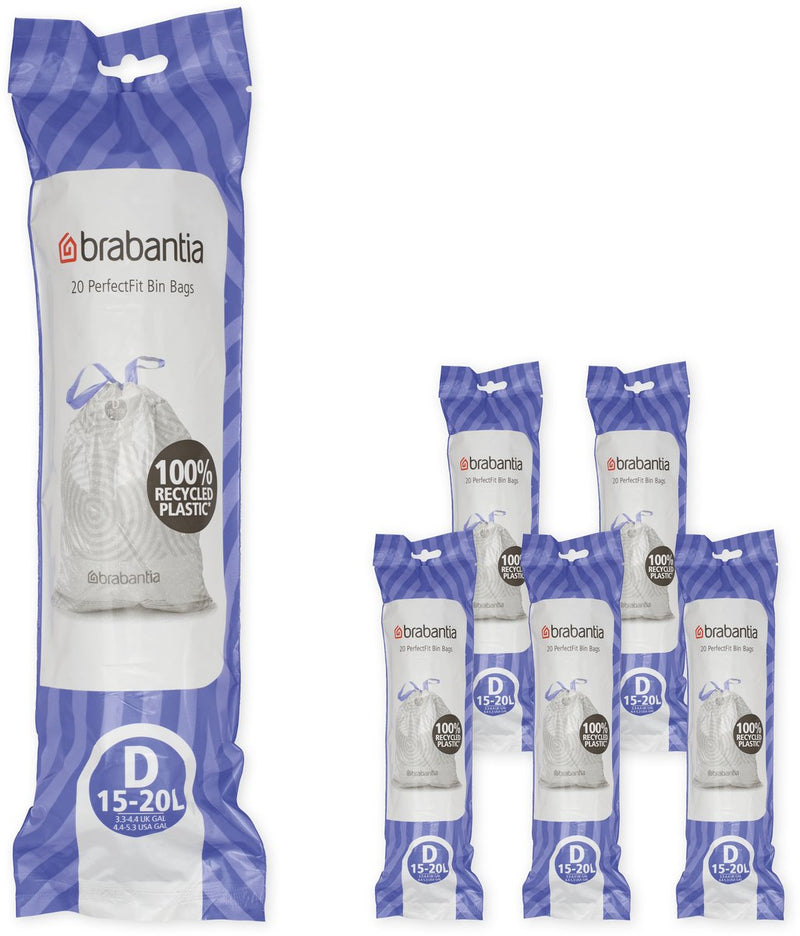 Brabantia perfectfit vuilniszakken - 15 20 l - code d - 6 rollen x 20 stuks