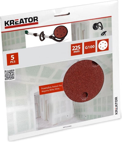 Kreator schuurpapier gipsplaat rond t.b.v. langnek velcro ø 225mm k100 set van 5 stuks (krt232006)