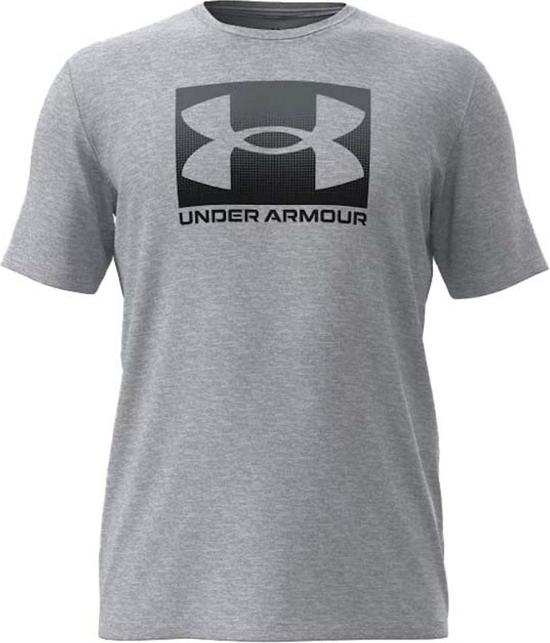 Under armour ua m boxed sports updated ss-gry heren sportshirt - mod grijs light heather - zwart