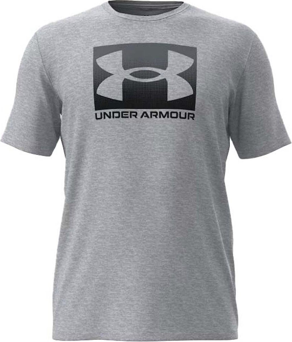 Under armour ua m boxed sports updated ss-gry heren sportshirt - mod grijs light heather - zwart