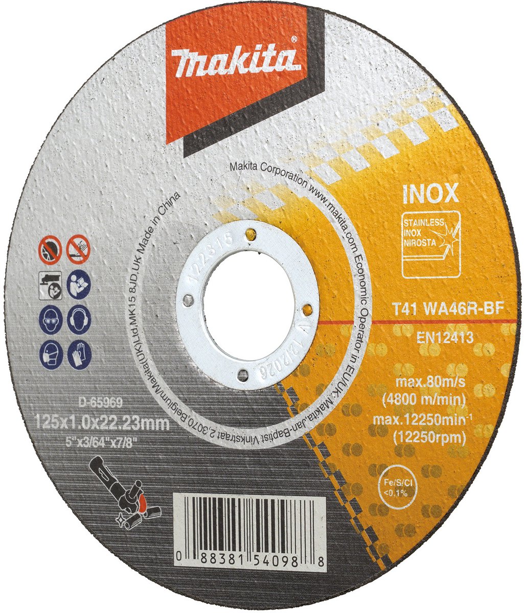 Makita d-65969 doorslijpschijf 125x22,23x1,2mm rvs