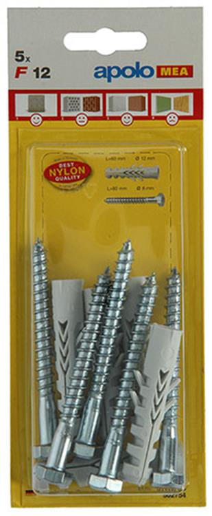 Celo 1015380 - 5 nylon pluggen f + 6kt 12 mm + houtdraadbout 502754 | 5 stuks