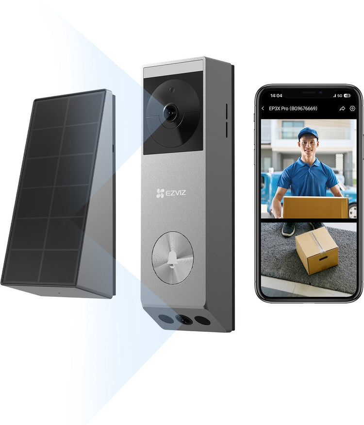 Ezviz ep3x pro + 32gb opslag – draadloze video deurbel – dual-lens 2k hd – geen abonnement – ai detectie - incl. zonnepaneel - zilver - 1 stuk