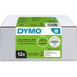 Dymo originele grote labelwriter adreslabels | 36 mm x 89 mm | 12 rollen met elk 260 labels (1560 zelfklevende etiketten) | geschikt voor de labelwriter labelprinters | gemaakt in europa