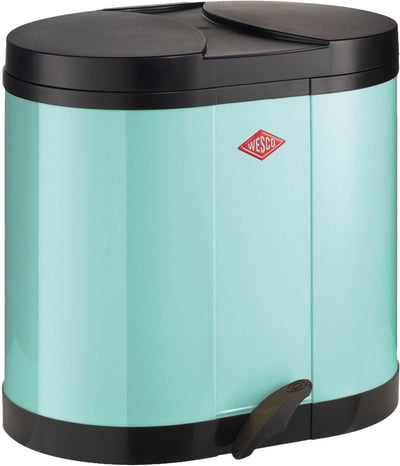Wesco eco-verzamelaar prullenbak | 30 liter | duo pedaalemmer (2x15 liter) | metaal - mint | afvalscheiding - made in germany