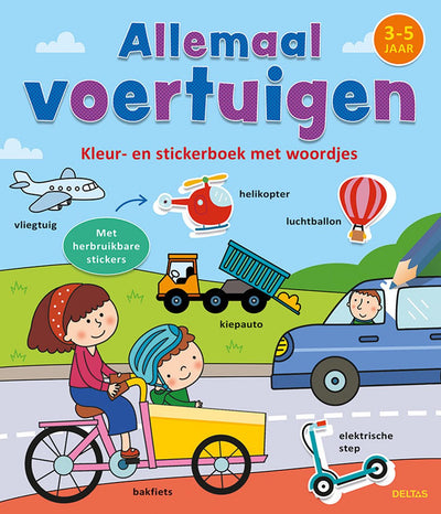 Deltas kleur- en stickerboek met woordjes allemaal voertuigen (3-5)