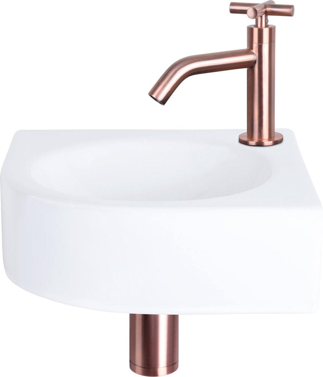 Differnz cleo fonteinset - keramiek - kraan kruis rood koper - 30 x 30 x 10 cm