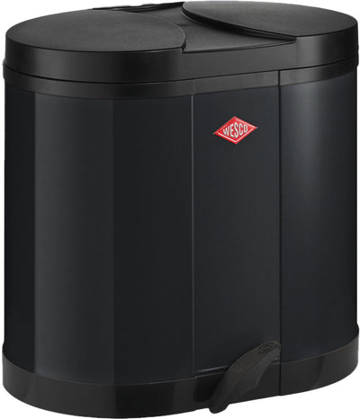 Wesco eco-verzamelaar prullenbak | 30 liter | duo pedaalemmer (2x15 liter) | metaal - zwart | afvalscheiding - made in germany