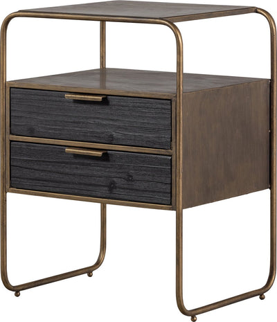 Woood polite nachtkastje - metaal hout - antique brass - 62x45x38