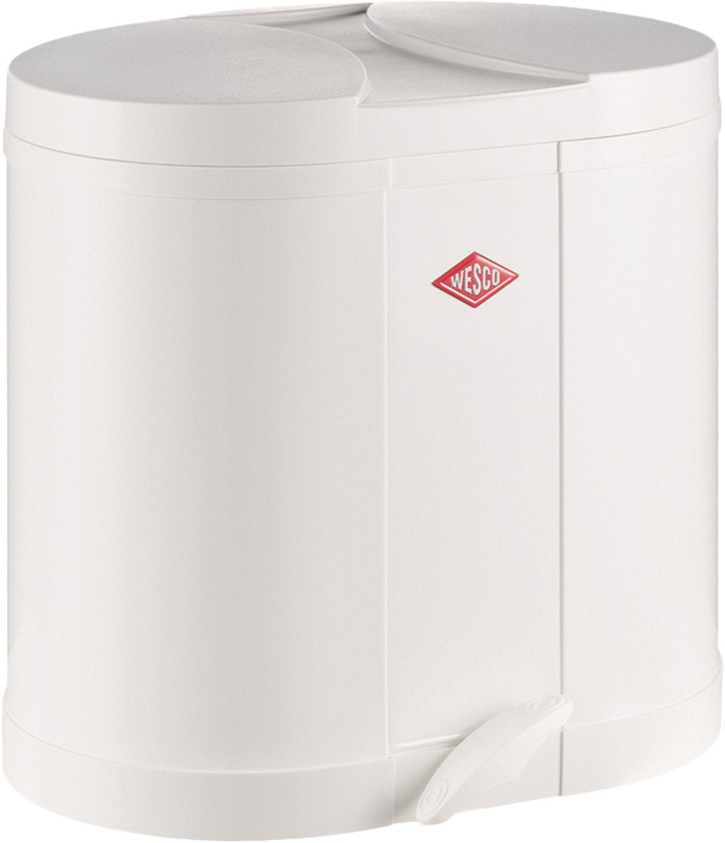 Wesco eco-verzamelaar prullenbak | 30 liter | duo pedaalemmer (2x15 liter) | metaal - wit | afvalscheiding - made in germany