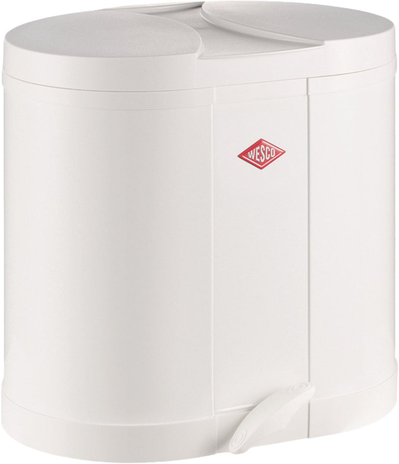 Wesco eco-verzamelaar prullenbak | 30 liter | duo pedaalemmer (2x15 liter) | metaal - wit | afvalscheiding - made in germany