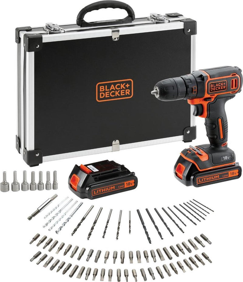 Black+decker 18v schroefboormachine kit met accessoires flightcase - bdcdc18bafc-qw