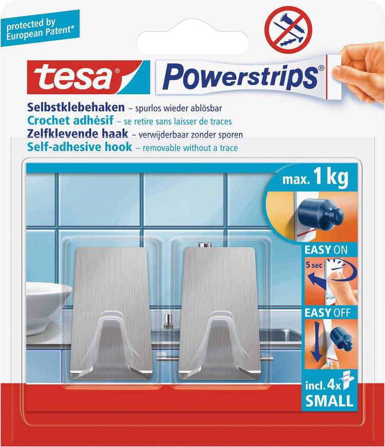 Tesa powerstrips haken - 2x - metaal - small – verwijderbaar