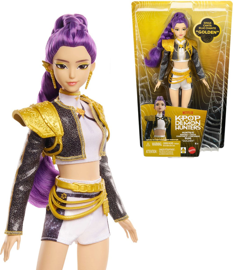 Mattel kpop demon hunters huntr x rumi 'golden' zingende pop in outfit