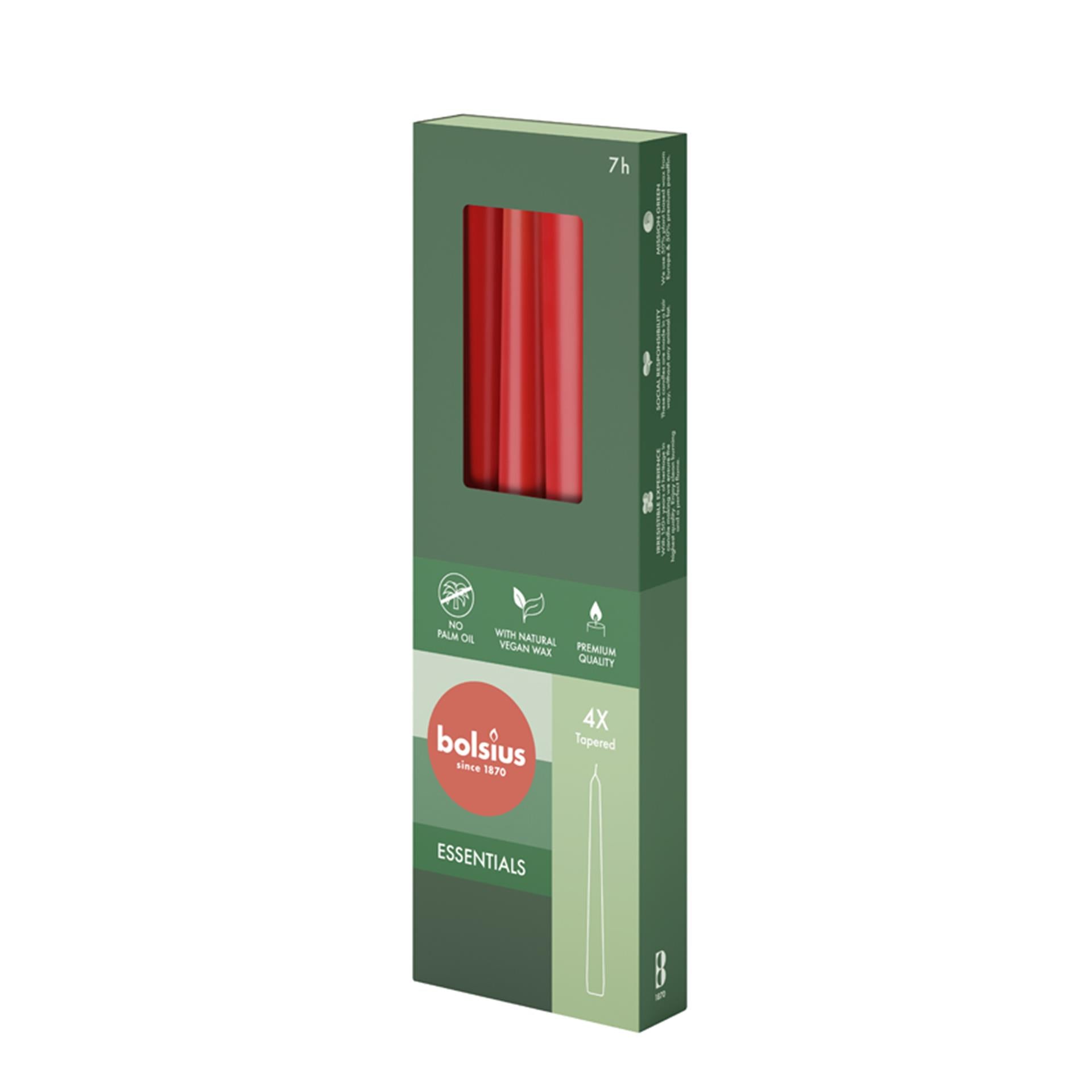Bolsius essentials gotische kaarsen 245 24 delicate red 4 stuks in verpakking