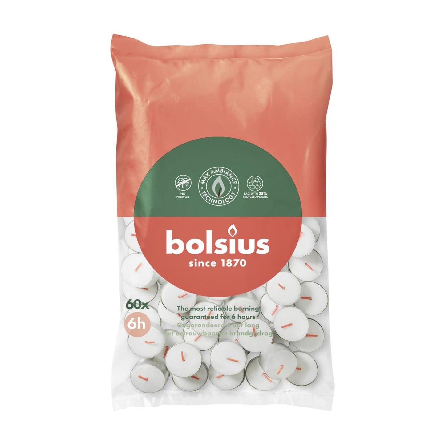 Bolsius theelichten – 6 uur brandduur – zak van 60