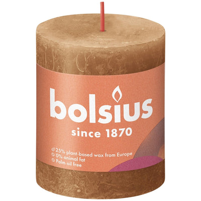Bolsius shine collection rustiek stompkaars 80 68 spice brown- kruidig bruin