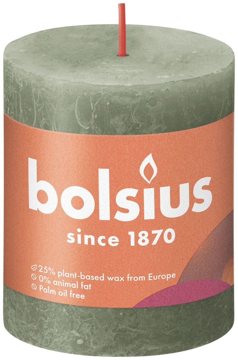 Bolsius rustiek stompkaars 80 68 olijf