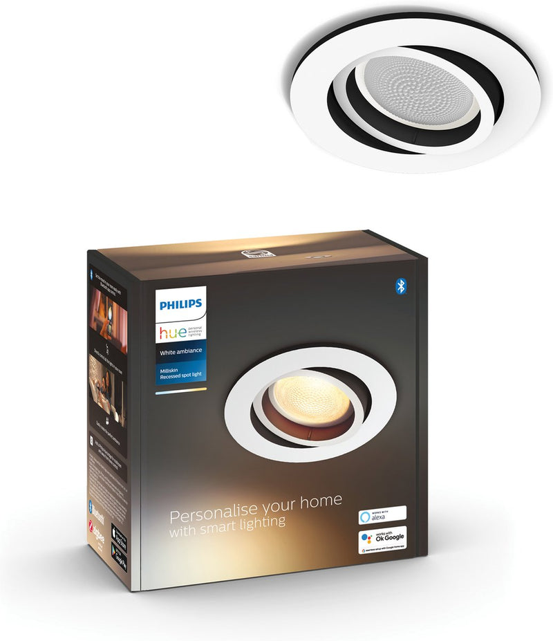 Philips hue milliskin recessed inbouwspot uitbreiding - warm tot koelwit licht - gu10 - wit - 5w - rond - bluetooth