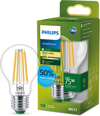 Philips led philips ultraefficient led lamp - 75w - e27 fitting - warmwit licht: 2700k - dimbaar - mat glas - a60 lampvorm - lange levensduur