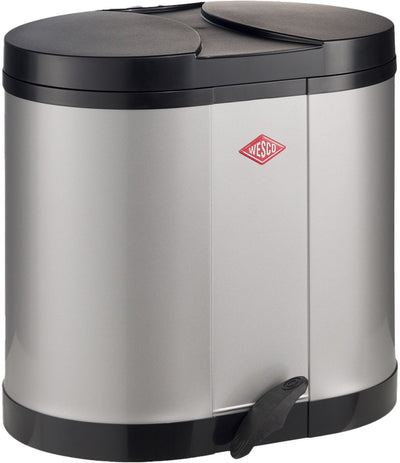 Wesco eco-verzamelaar prullenbak | 30 liter | duo pedaalemmer (2x15 liter) | metaal - zilver | afvalscheiding - made in germany