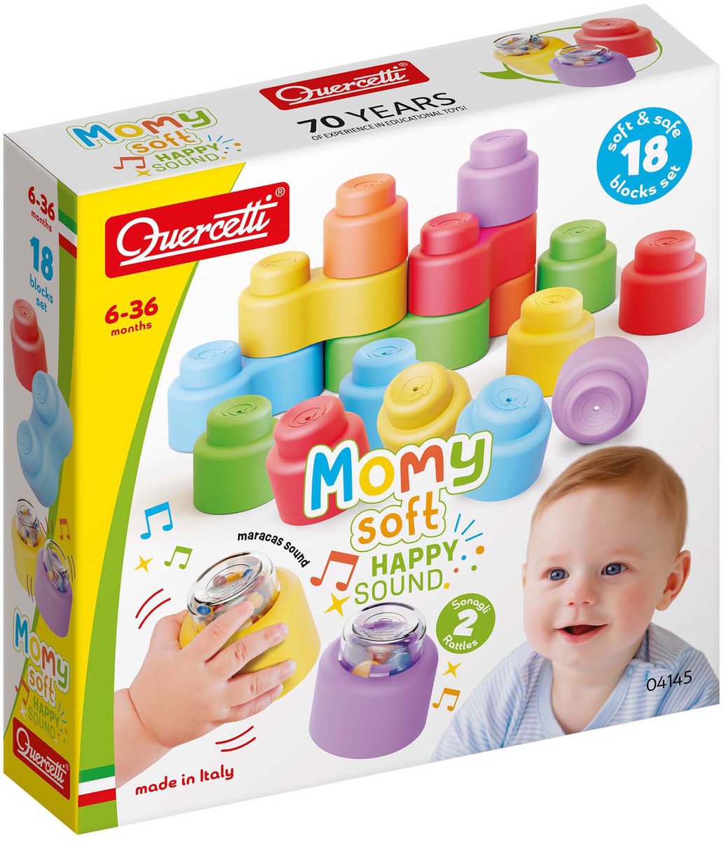Quercetti bouwblokken baby speelgoed met geluid - 18 stuks.