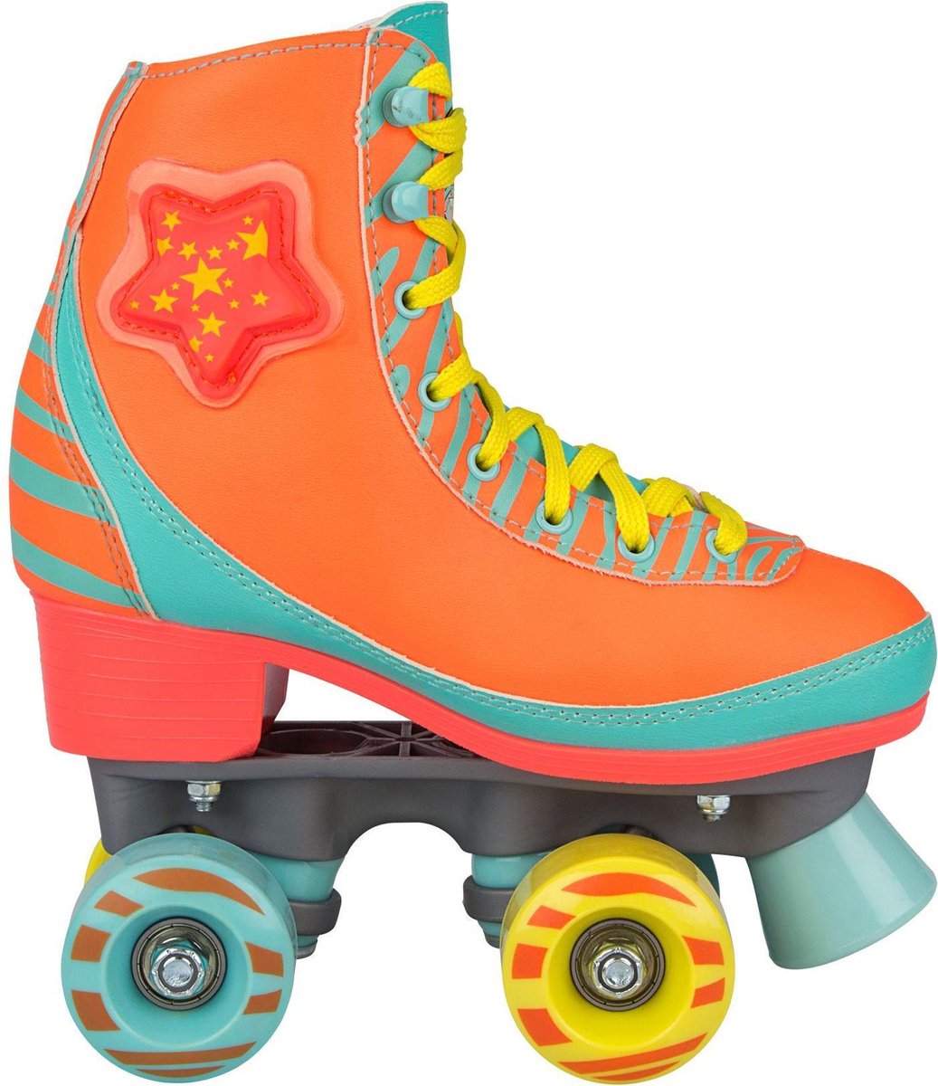 Nijdam rolschaatsen - led star zebra - fluororanje - maat 33 34