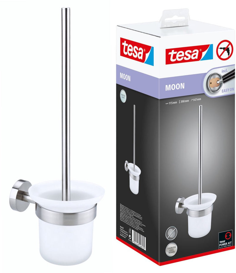 Tesa moon toiletborstel 12x30x12cm zonder boren zelfklevend metaal roestvrij staal