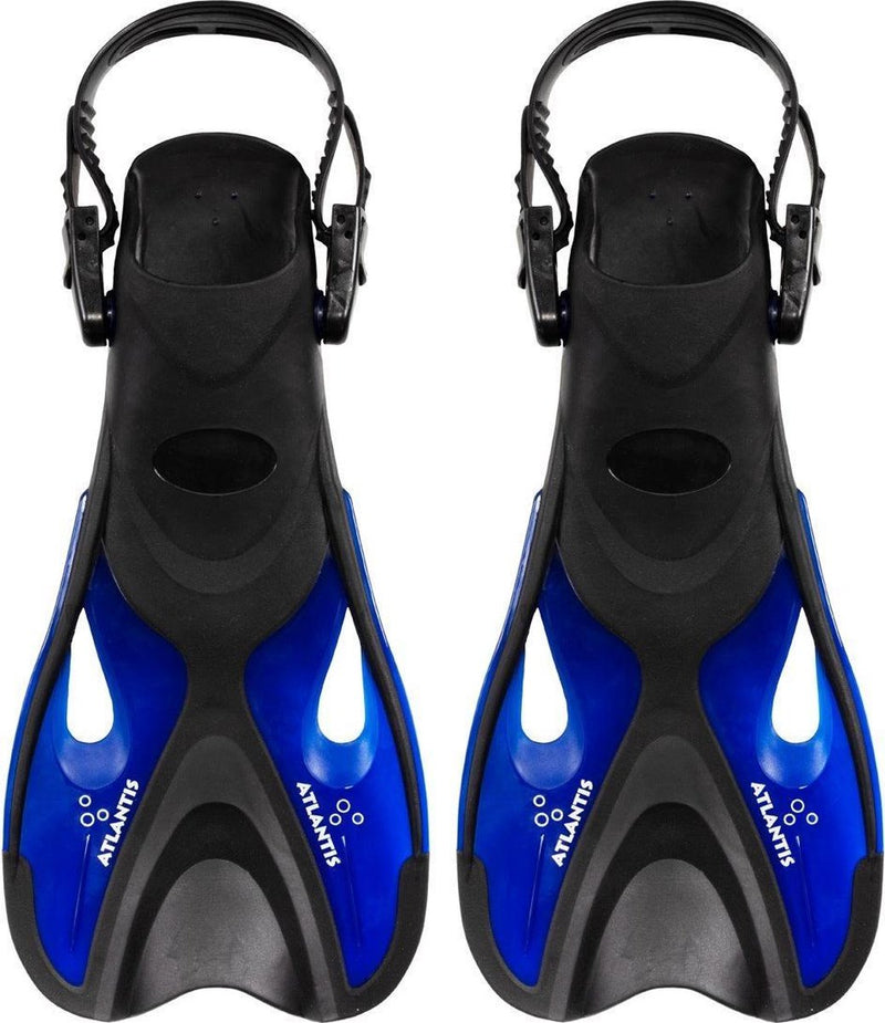 Atlantis dolphin - flippers - zwemvliezen - verstelbare hielstrap - voor zwemmen snorkelen - volwassenen - zwart blauw - 36-41