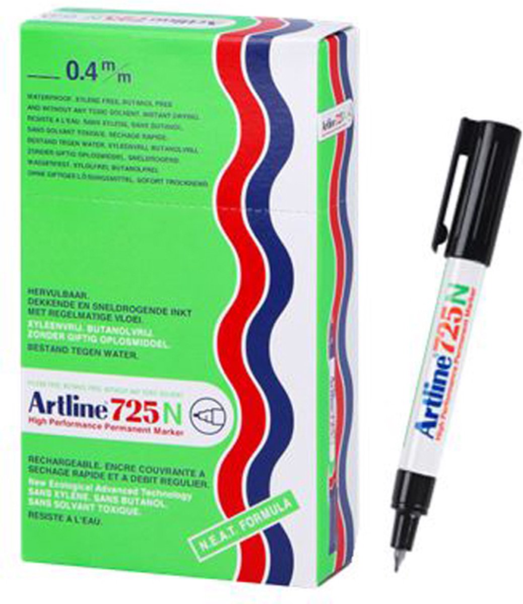 Artline 725 neat - permanent marker - doos van 12 stuks - 0,4mm lijndikte - zwart