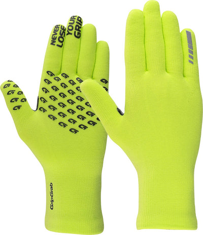 Gripgrab - waterproof knitted thermo fietshandschoenen waterdichte gebreide regen fiets handschoenen - geel hi-vis - unisex - maat xs s