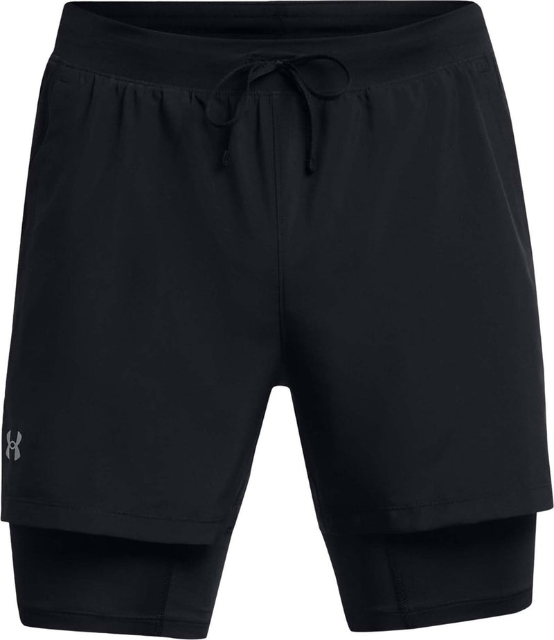 Under armour ua launch 5'' 2-in-1 shorts-blk heren sportbroek - zwart - reflecterend